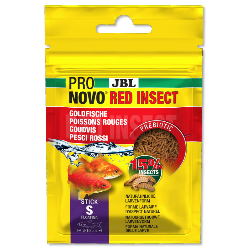 JBL PRONOVO RED INSECT STICK S Aliment de base en bâtonnets Taille S avec friandises d'insectes pour poissons rouges de 3 à 10 c