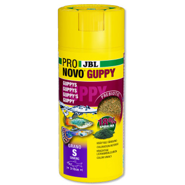 JBL PRONOVO GUPPY GRANO S Aliment de base en granulés, taille S, pour guppys et autres poissons ovovivipares de 3 à 10 cm 100ml