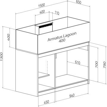 AquaMedic Armatus Lagoon 400 blanc 150 x 65 x 40 cm - 355 litres + ...